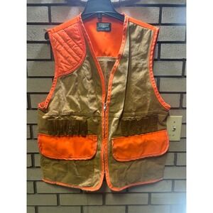 VTG  Bak Men Hunting Vest Pockets Orange Trim Workwear Tan L/XL Made in USA